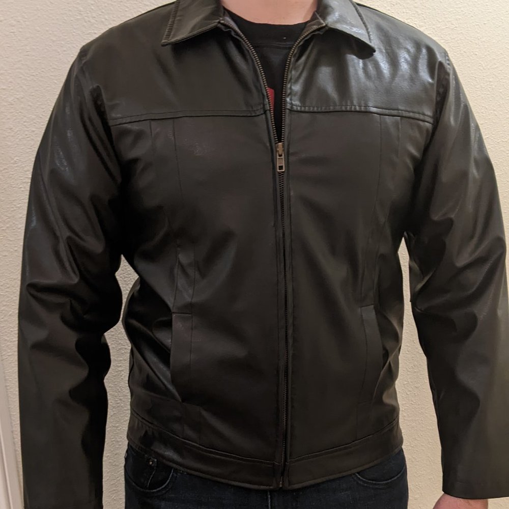 Boy's size 14/16 black faux leather jacket zip up men's size small